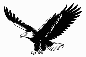 Vector art of bald eagle flying with wings spread isolated on white background, a symbol of freedom, power and strength in american wildlife