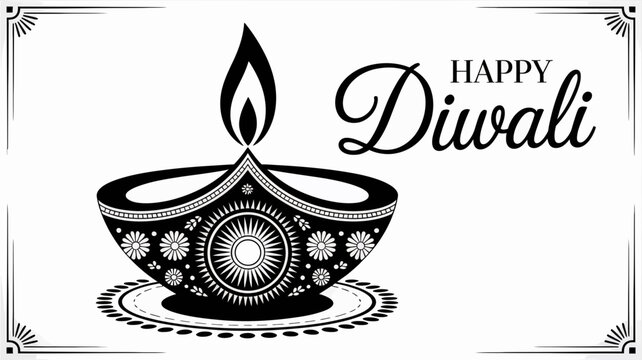 Vector art of happy diwali greeting card with decorative oil lamp isolated on white background for the indian festival of lights and hindu new year celebration