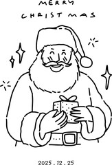 Santa Claus holding a gift, smiling face, used for making cards or decorating on Christmas day.
