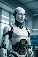 Fototapeta premium Futuristic humanoid robot with sleek design in a modern environment