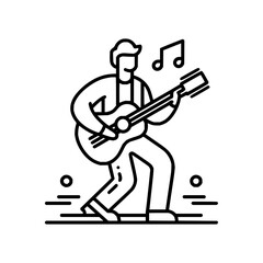 Obraz premium Man playing guitar with musical note in outline style vector illustration is shown here exactly