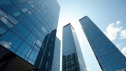 Modern glass skyscrapers reach for the sky.
