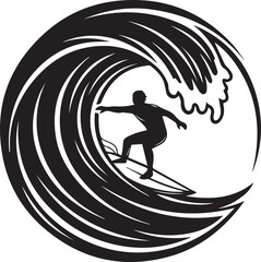 silhouette of a man jumping Surfing Silhouette Vector Illustrations on Crashing Waves

