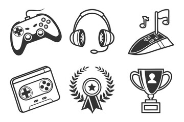 Gaming icons isolated on white background