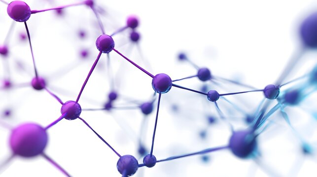 Intricate molecular structure of vibrant purple and blue spheres.