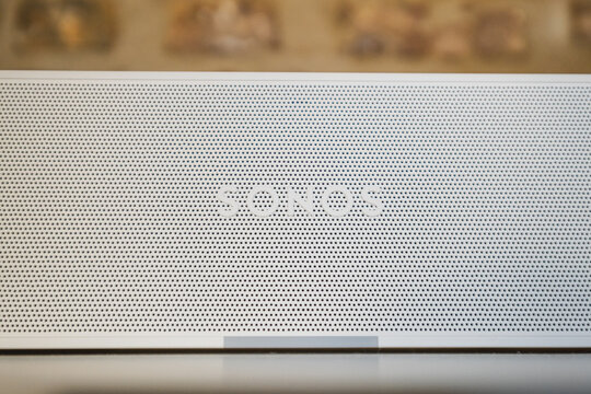 SONOS audio equipment manufacturer's logo on a loudspeaker