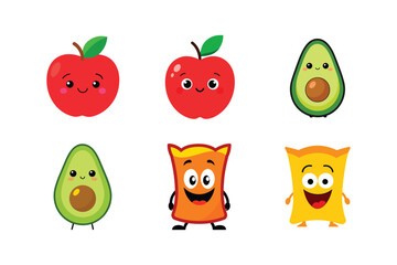 Creative food and beverage mascot logo collection in bold graphic style Color Vector illustration  