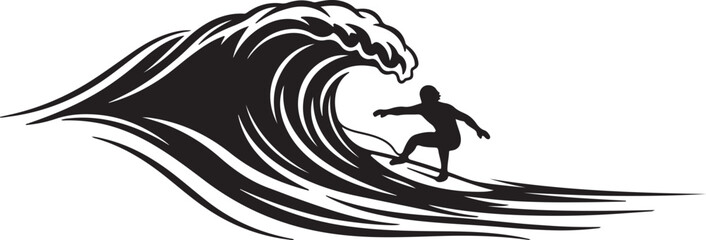 Surfing Silhouette Vector Illustrations on Crashing Waves

