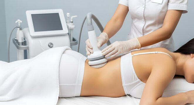 Woman receiving body contouring treatment from a professional in a spa setting