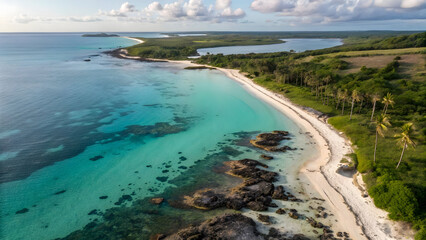 Obraz premium Aerial view of a tropical coastline with clear turquoise water and lush green vegetation full hd 4k stock image download