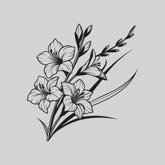 Gladiolus Graceful Lily Bouquet Line Art