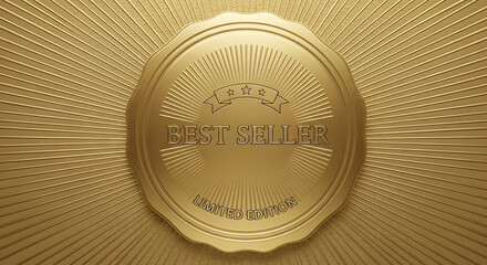 Elegant golden oval emblem with radiating lines and ornate text suggesting luxury and prestige