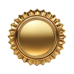 Gold round wax seal stamp badge with scalloped edge isolated on Transparent Background