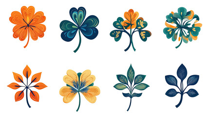 lucky four three shamrock leaf icon flat vector on white background