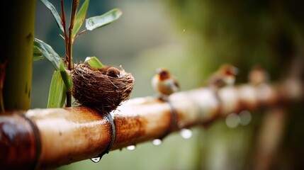 Obraz premium Nestled birds on bamboo