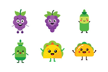 Naklejka premium Vivid and detailed food and drink mascot logo set for digital illustration Color Vector illustration 