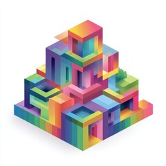 Naklejka premium Colorful isometric city building, vibrant architecture, digital illustration, future urban landscape, website design