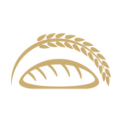 Golden loaf of bread with wheat stalks graphic emblem grain