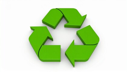 Obraz premium A vibrant green 3D recycling symbol isolated on a white background, symbolizing ecology, sustainability, and environmental responsibility.