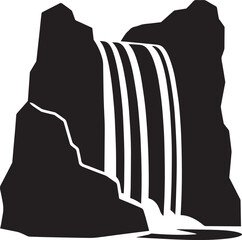 Waterfall Silhouette in Black | Nature Landscape Illustration