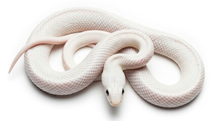 Beautiful Albino Snake Coiled and Resting on a White Background