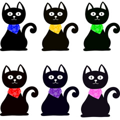 Cute Black Cat with Colorful Scarf