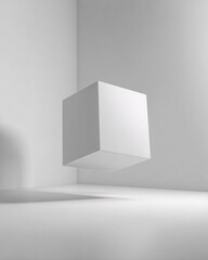 Fototapeta premium Floating blank white packaging box in clean light environment with soft gentle shadows. minimalist premium mockup