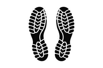 Footprints of Hiking Boots A Graphic Representation in Black and White silhouette