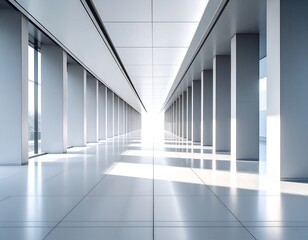 Modern, bright hallway with columns