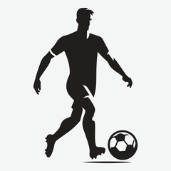 Football Soccer player silhouette with ball. High quality isolated Logo. Sport player shooting on white background. vector silhouette