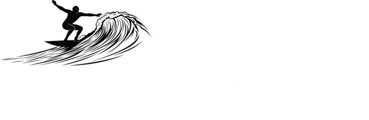 Surfing Silhouette Vector Illustrations on Crashing Waves Set of Black and White Surfer and Ocean Wave Graphics