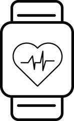 Smartwatch heart rate icon, fitness tracker symbol, health monitoring graphic, wearable device silhouette, exercise technology with transparent background