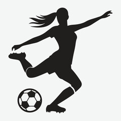 Football Soccer player silhouette with ball. High quality isolated Logo. Sport player shooting on white background. vector silhouette