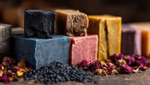 Assorted colorful handmade soaps