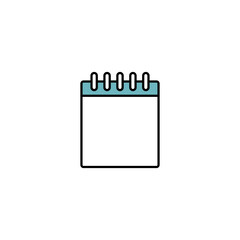 Simple illustration of a blank calendar with a blue top and black outline, ready for notes or scheduling.