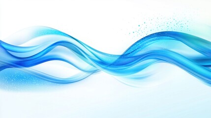 Obraz premium Abstract blue flowing waves on white background with sparkles.