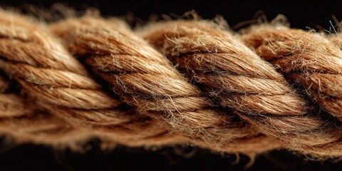 Close-up of a Brown Twisted Rope on a Dark Background, Strength and Security