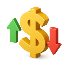 Obraz premium Dollar Sign with Up and Down Arrows Financial Growth and Decline Concept 3D Render