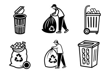 Garbage collection icons isolated on white