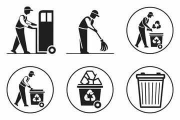 Waste collection and cleaning icons