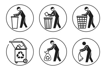 Recycling and waste icons isolated on white