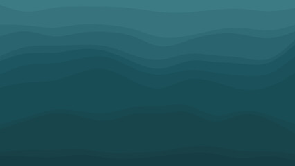 Abstract flowing waves of deep teal and blue create a serene underwater or atmospheric backdrop.