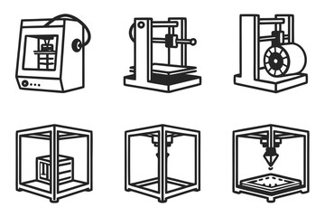 3d printer icons isolated on white background
