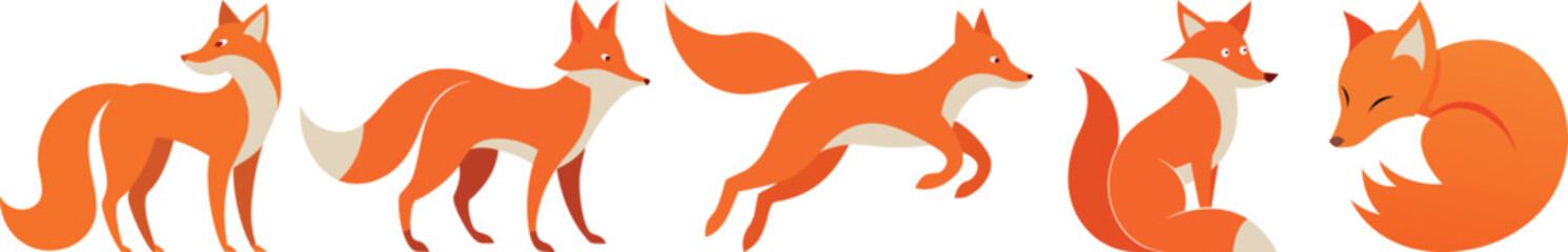 Obraz premium Fox and Wild Animal Flat Illustration Set