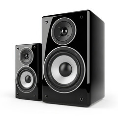 Obraz premium Pair of modern black audio speakers isolated on white background