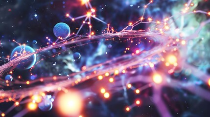 Fototapeta premium Glowing Protoplanetary Disk with Organic Molecules, Constellation Patterns in Celestial Phenomena Imagery