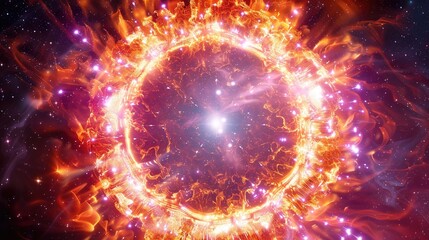 Obraz premium Glowing Protoplanetary Disk with Organic Molecules, Constellation Patterns in Celestial Phenomena Imagery