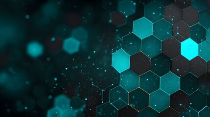 Hexagonal grid pattern with teal highlights and connecting lines.