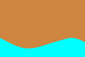 Abstract flowing wave of bright turquoise water meets a warm brown landscape under a clear sky.