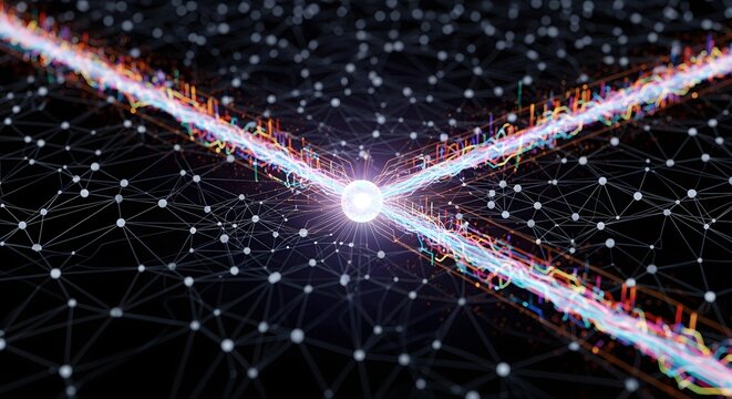 Abstract Data Stream: Network Node and Colorful Energy Flow